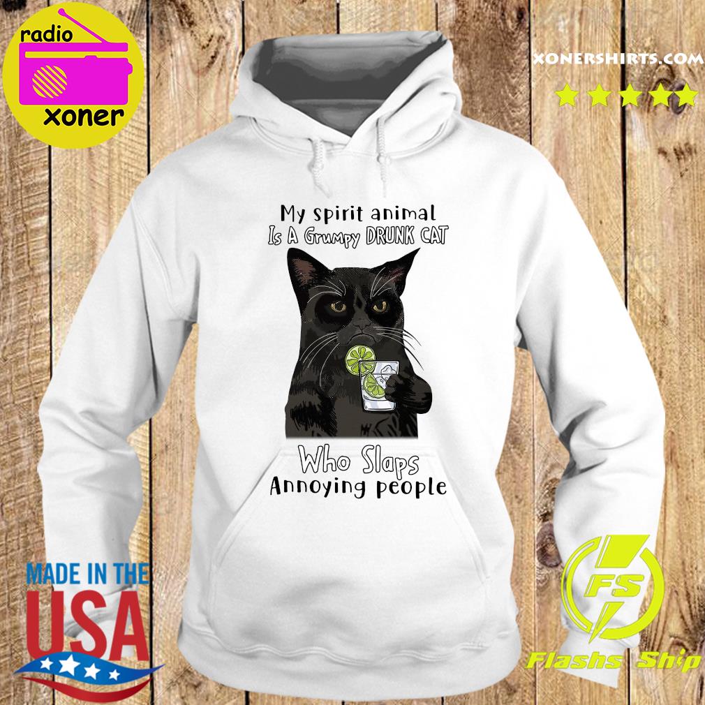 Official Black Cat Drink Gin My Spirit Animal Is A Grumpy Drunk Cat Who Slap Annoying People Shirt Hoodie